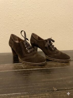 Melluso Booties, Walk Brown Suede Retro Oxford, Italian Made, Size 40